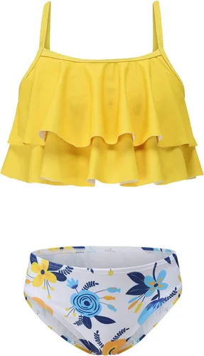 Vista 19 de Traje de baño de dos piezas para niñas, traje de baño hawaiano para niñas de 3 a 16 años Negro Rosa Rojo Floral