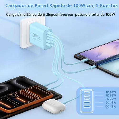 Vista 3 de QZIIW Bloque de cargador rápido de pared USB C, bloque de carga rápida tipo Azul