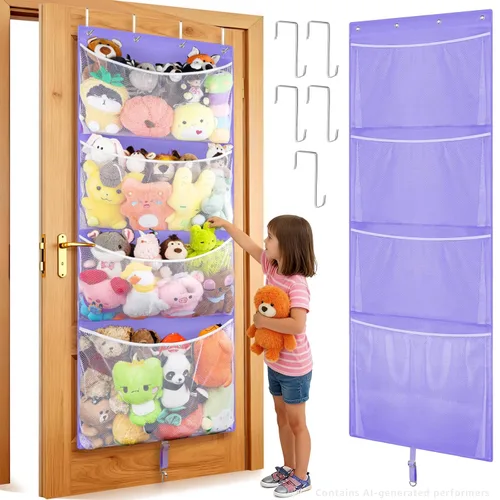 Vista 10 de Woodoulogy Almacenamiento de Animales de Peluche Colgante, Organizador Grande de Juguetes de Felpa Sobre la Puerta con Gancho de Metal, Soporte