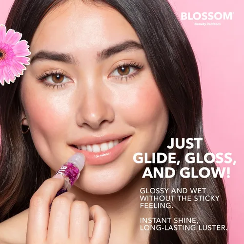 Vista 5 de Blossom Brillo labial perfumado roll-on, infundido con flores reales, fabricado en Estados Unidos, 0.3 fl. oz./9ml, juego de regalo de 3