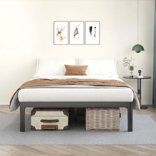 Vista 17 de MAF - Base de cama de plataforma de 14 pulgadas para cama individual con listones de madera, base de cama de metal resistente de 3500 libras