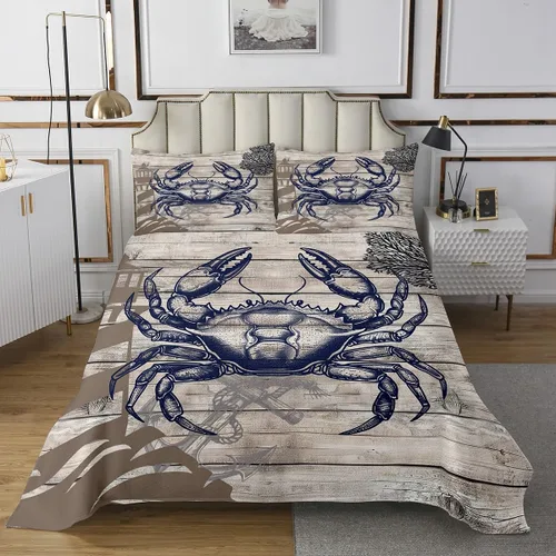 Vista 2 de Crab Lightweight Quilt Set for Kids Teens,Lighthouse Bedspread Coverlet,Nautical Theme Bed Cover Anchor Bedding Set Decorative Quilted 2 Pcs