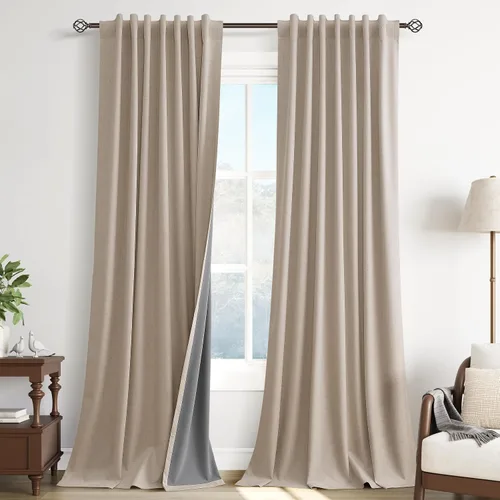 Vista 9 de Guken Cortinas opacas de lino, 2 paneles rústicos, elegantes, 100% opacas, con aislamiento térmico, banda de ganchos y trabilla trasera, 52 x 84