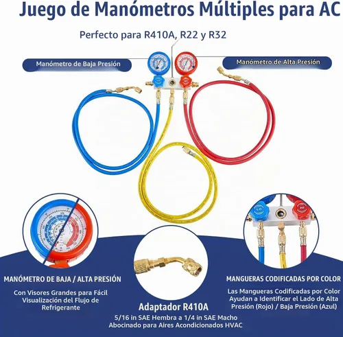 Vista 3 de BACOENG Juego de bomba de vacío y medidor de CA R32, kit de bomba de vacío HVAC de 4 CFM para sistema Mini Split, motor sin chispas