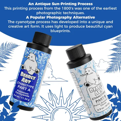 Vista 5 de Bearly Art Cyanotype Kit - Sun - Juego de impresión solar para impresión fotográfica en papel y tela - Sensibilizador de 2 partes - Archivo - Crea
