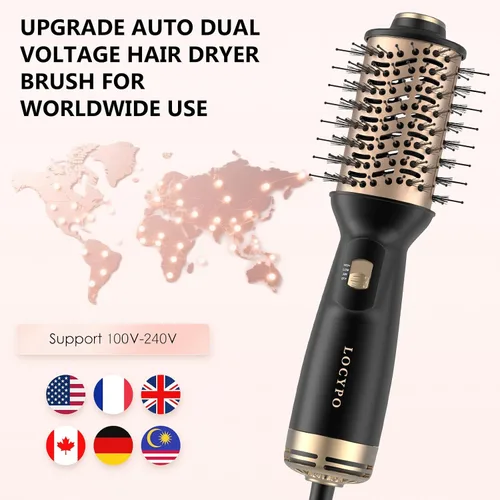 Vista 2 de Cepillo secador de pelo de viaje, 4 en 1 automático de doble voltaje (120-240 V), cepillo de aire caliente de 2 pulgadas, mini cepillo secador