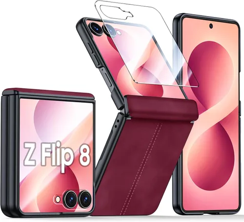 Vista 60 de para Samsung Galaxy Z Flip 7 Funda con protección de bisagras y protector de pantalla incorporado, funda de cuero mate de policarbonato ultradelgada