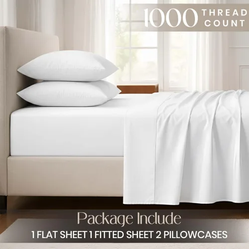 Vista 2 de SGI bedding Sábanas 100% algodón egipcio, tamaño individual, sábanas de hotel de lujo de 1000 hilos, bolsillo profundo de 18 pulgadas, suave