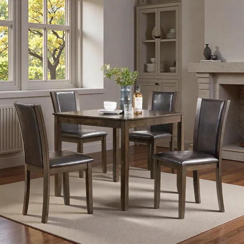 Vista 22 de Juego de mesa de comedor Trygoal para 5, juego moderno de 6 piezas para comedor con mesa rectangular, 4 sillas tapizadas con respaldo y un banco