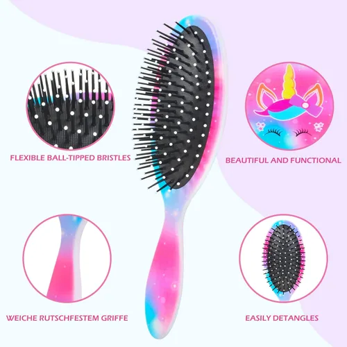 Vista 2 de Cepillo de pelo para niñas y niños pequeños, cepillo desenredante para cabello rizado y grueso, sin dolor, peine para niñas y mujeres, unicornio