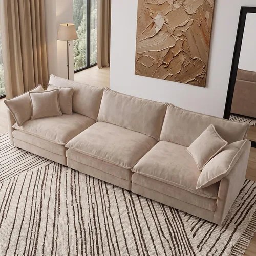 Vista 114 de Sofá individual modular de chenilla con otomana, sofá nube con almohada, color beige