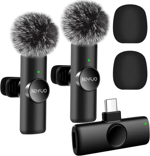 Vista 8 de Paquete de 2 micrófonos Lavalier inalámbricos profesionales para iPhone para iPad, calidad de sonido nítida con reducción de ruido, micrófono