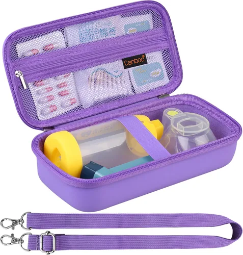 Vista 17 de Canboc Estuche de transporte de viaje para inhalador de asma, espaciador de mano para adultos y niños, máscaras, estuche rígido para inhaladores