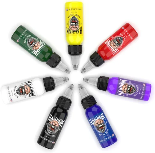 Vista 2 de HAWINK Tinta de tatuaje – 7 colores, 1 onza (1.0 fl oz), apta para veganos, tinta de pigmento estándar de Estados Unidos, uso profesional, orgánica