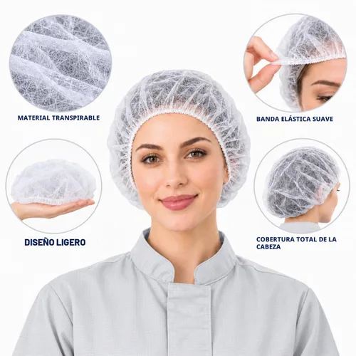 Vista 3 de Gorras Bouffant desechables, red de pelo de 21 pulgadas, tapón elástico para servicio de alimentos, cubierta de cabeza para dormir (blanco-1000)