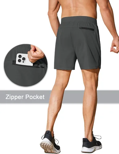 Vista 3 de COOFANDY Pantalones cortos deportivos para correr para hombre de 5 pulgadas, paquete de 2 pantalones cortos de entrenamiento para gimnasio