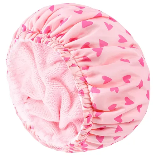 Vista 35 de Gorro de ducha para mujer, gorro de baño negro, reversible, grande, impermeable, ajustable, forro de rizo y banda elástica, dobladillo elástico