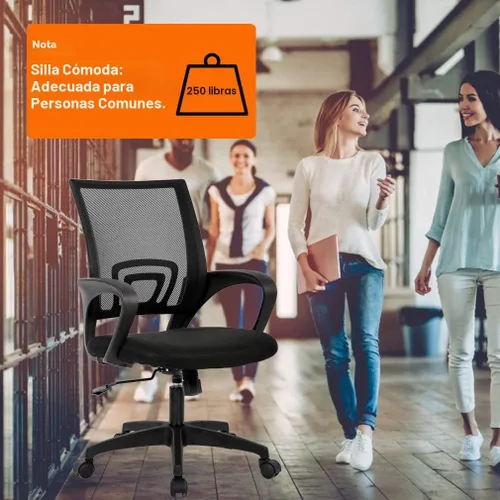 Vista 6 de BestOffice Silla de Oficina Ergonómica Silla Giratoria de Escritorio de Respaldo Medio Respaldo y Soporte Lumbar Transpirable Altura Negro