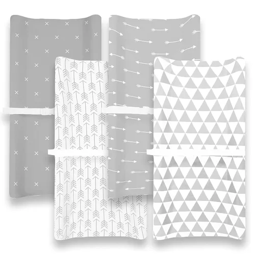 Vista 4 de Funda para cambiador – Paquete de 4 fundas para cambiador de bebé de primera calidad – Funda para cambiador de niño o niña – Jersey puro lavable a