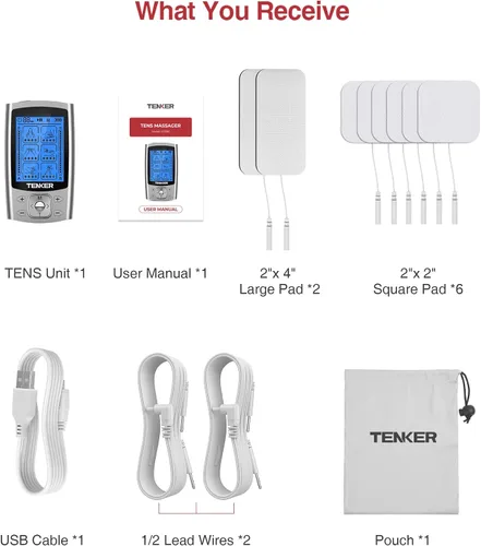 Vista 8 de TENKER Estimulador muscular EMS TENS, 24 modos, masajeador electrónico de pulso de doble canal para alivio del dolor/manejo y fuerza muscular