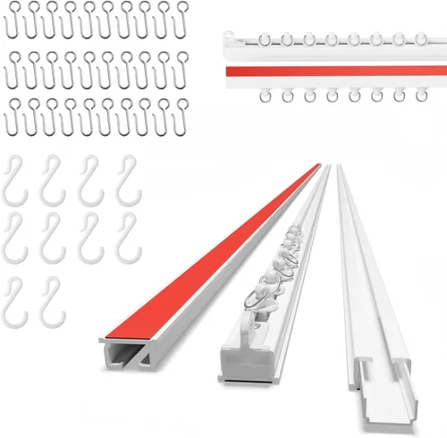 Vista 8 de Riel de cortina de techo autoadhesivo (4.72 pies, 4.7 ft, blanco) para montaje en pared suave, sin tornillos, cortinas adhesivas