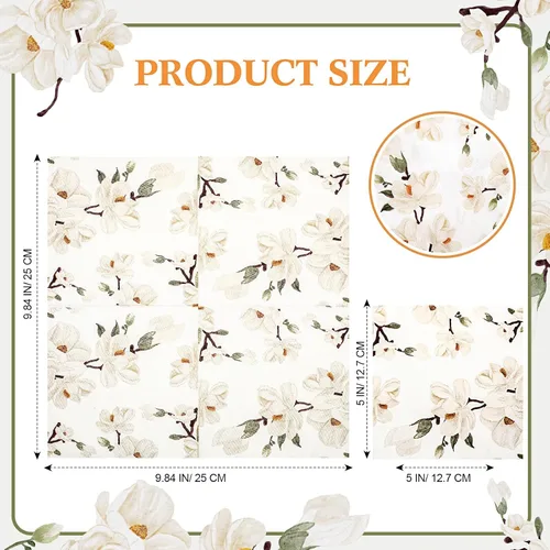 Vista 2 de Outus 100 servilletas de mano desechables con diseño floral de magnolia blanca de 3 capas de flores de primavera para cena, servilletas de mano
