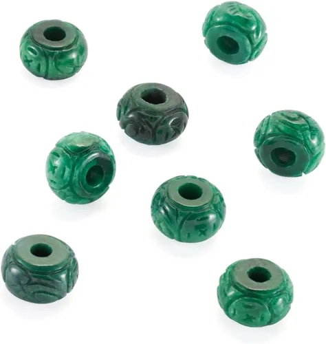 Vista 9 de Fashewelry 10 cuentas de piedra de jade natural de Myanmar con agujero grande, grabado, piedras preciosas talladas, dijes europeos, cuentas