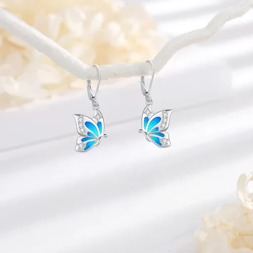 Vista 198 de Aretes colgantes de plata de ley con diseño de árbol de la vida, flor, abeja, animales, gato, colibrí, piedra lunar, turquesa, aretes con cierre