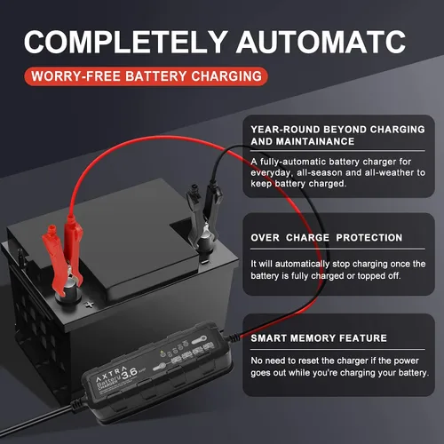 Vista 6 de AXTRA Cargador de batería de automóvil de 6 V y 12 V, mantenimiento de batería inteligente totalmente automático de 3.6 amperios para automóvil