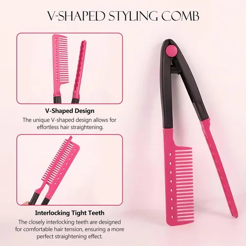 Vista 3 de Juego de alisado de cabello, paquete de 2 peines de hierro plano para hermosos tresses, alisador con agarre firme, ideal para cabello nudoso