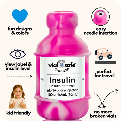 Vista 5 de VIAL SAFE Funda protectora de vial de insulina de silicona, paquete de 2 unidades, color rosa