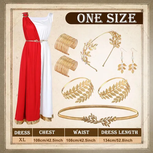 Vista 2 de Jiuguva Juego de 8 piezas de disfraz de emperatriz romana de Halloween, accesorios de disfraz de diosa, disfraz de emperatriz imperial, accesorios