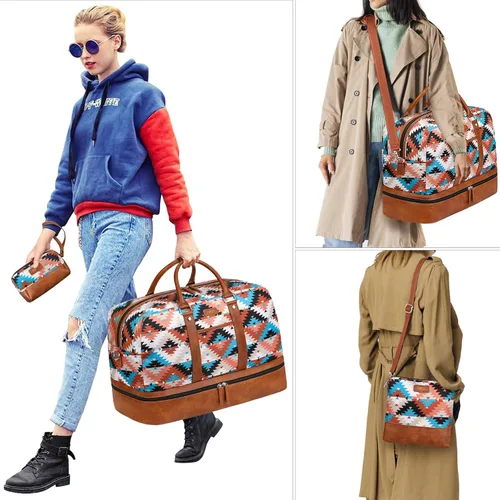 Vista 124 de IBFUN Bolsas de fin de semana para mujer, bolsa grande de lona para viaje, bolsa de viaje con compartimento para zapatos, 21 pulgadas, juego de 3