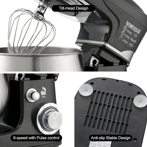 Vista 6 de Batidora de pie de dos tazones de 6 velocidades 5.3QT+3.2QT Negro (Charcoal Black)