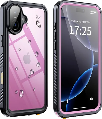 Vista 44 de ANTSHARE Funda impermeable IP68 para iPhone 16, negro/transparente Lente incorporada/protector de pantalla, protección militar contra caídas, funda