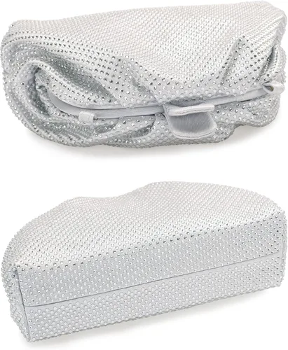 Vista 4 de nodeber Bolso de mano con marco de cristal con diamantes de imitación, bolso de embrague plisado para mujer
