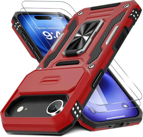 Vista 65 de DEERLAMN Funda para iPhone Air de 6.5 pulgadas con cubierta deslizante para cámara + protector de pantalla (2 paquetes), soporte de anillo giratorio