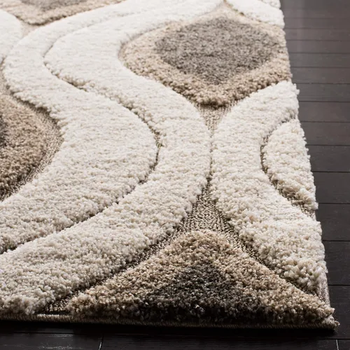 Vista 5 de SAFAVIEH Florida Shag Collection Alfombra de Área - Alfombra redonda de 5 pies, color crema y humo, diseño moderno Ogee, no desprende pelusa