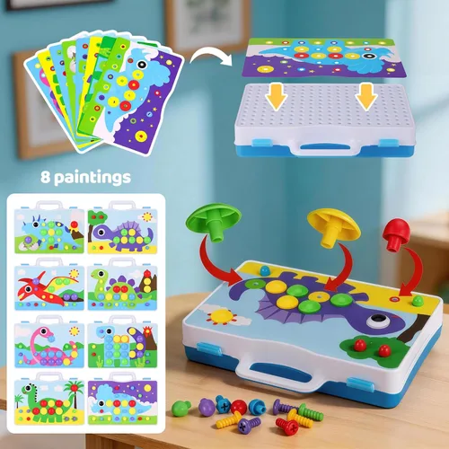 Vista 6 de 224 juguetes de construcción STEM para niños de 4 a 8 años, juego creativo de taladro de mosaico con taladro eléctrico y destornillador, kit