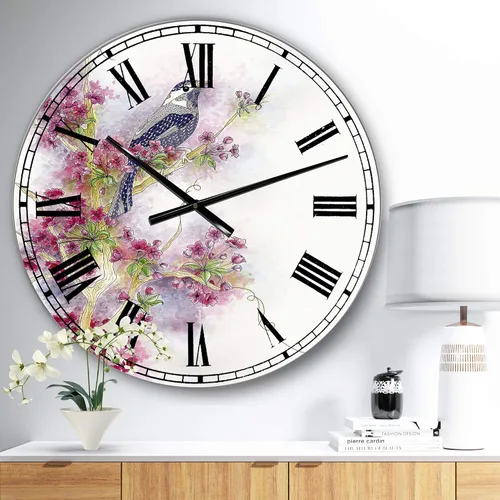 Vista 2 de DesignQ 'Cherry Blossom Days' - Reloj de pared grande para el hogar, dormitorio, baño, oficina, sala de estar