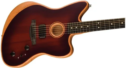 Vista 4 de Fender American Acoustasonic Jazzmaster - Guitarra eléctrica acústica de caoba, Bourbon Burst, diapasón de ébano, con bolsa de concierto
