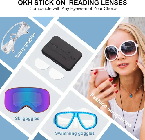 Vista 2 de OKH Paquete de 3 lentes de lectura adhesivos, lentes bifocales de aumento adhesivo para lentes de sol, gafas de seguridad, no necesita agua