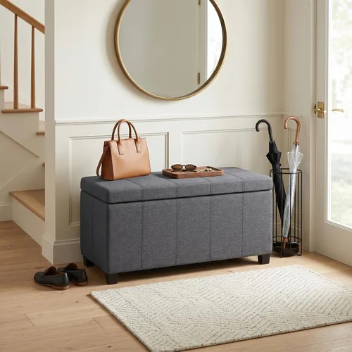 Vista 2 de SIMPLIHOME Dover - Reposapiés con almacenamiento rectangular contemporáneo de 36 pulgadas de ancho en aspecto de lino gris pizarra, tapizado