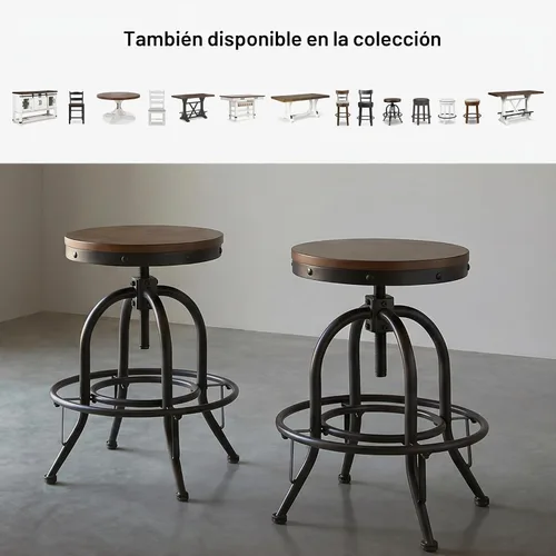 Vista 11 de Signature Design by Ashley Valebeck Taburete giratorio industrial de altura ajustable, 2 unidades, color marrón