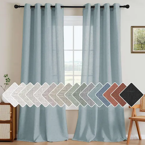 Vista 45 de H.VERSAILTEX Elegant - Cortinas texturizadas de lino natural mezclado con eficiencia energética, filtrado de luz, con ojales de níquel
