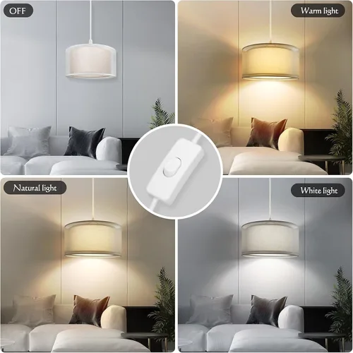 Vista 4 de Lámpara Colgante Enchufable, Luces Colgantes con Cable Blanco de 15 Pies con Cable Enchufable, Luz Colgante con Interruptor de Encendido/Apagado