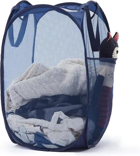 Vista 28 de Cesta de malla desplegable para ropa sucia con asas duraderas - Cesta plegable portátil para dormitorio, baño y viajes (negro)