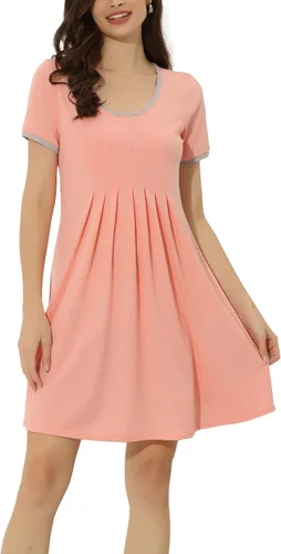 Vista 10 de cheibear Camisones de pijama para mujer, ropa de dormir, color sólido, cuello redondo