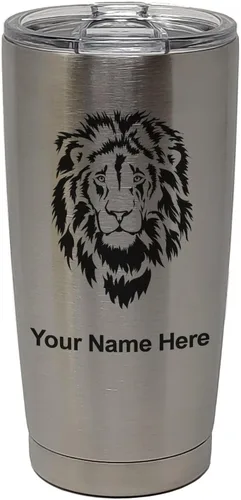 Vista 34 de LaserGram Vaso aislado al vacío de 20 onzas, cabeza de león, grabado personalizado incluido (negro)