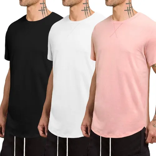 Vista 2 de Paquete de 3 camisetas de cuello redondo para hombre, de algodón, hipster, hip hop, clásica